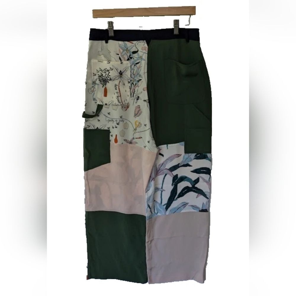 Tory Burch 100% Silk Floral Wide-Leg Cargo Patchwork Trousers Pants Size 6 - Picture 5 of 16